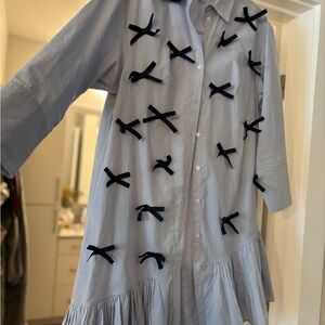 Maeve Long-Sleeve 3D Bows Asymmetrical Mini Dress(Anthropologie)